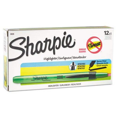 SHARPIE Retractable Highlighters, Fluorescent Green, 12 Highlighters (SAN28026)