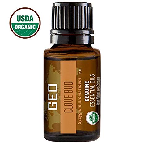 CLOVE BUD Organic Essential Oil | Temporary solution for Tooth & Gum Pain | Antibacterial, Antiviral, Antiparasitic | 15 ml | USDA Organic. Certified by CCOF | Sold by GEO Oils.