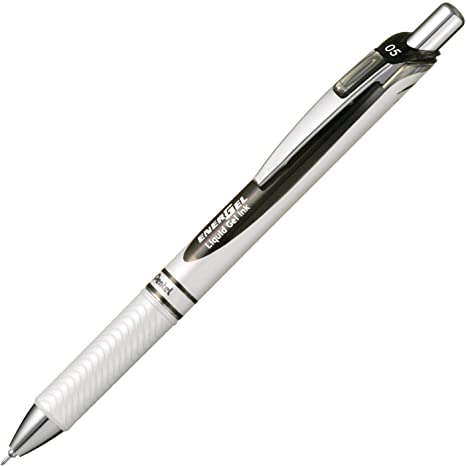 Pentel Energel Knock Ballpoint Pen, 0.5mm Needle Tip, Black Ink, Pearl White Body with Black Accent (BLN75AW)