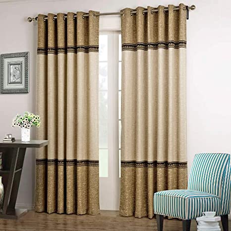 Dreaming Casa Color Block Two Tone Curtains Light Reducing Drapery Blackout 1 Panel Grommet Top Solid Polyester Window Treatment Beige&Brown 72" W x 96" L