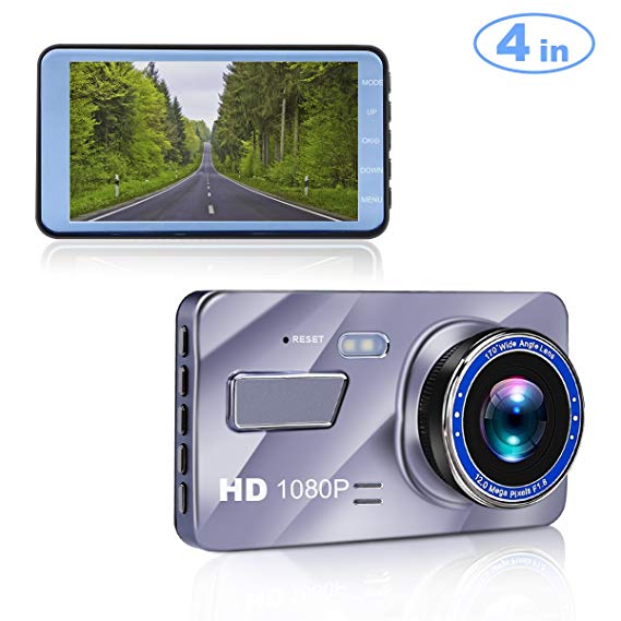 Blusmart Dash Cam, 4" LCD FHD 1080P 170 Degree Wide Angle Dash Camera for Cars, Dashboard Camera Recorder with Video Sensor, G-Sensor, WDR, Loop Recording【2018 Upgraded】