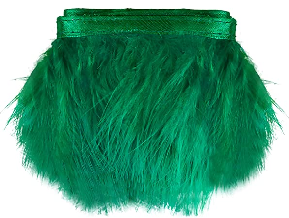 Natural Turkey Marabou Fluffy Feather Fringe Trim Craft 6-8 inches Width Pack of 2 Yards（1pcs Green）