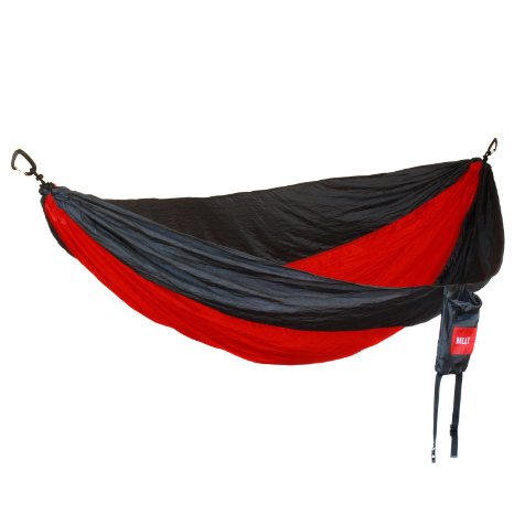Double or Single Camping Hammock - Parachute Nylon, Premium Aluminum Wire Gate Carabiners & Rope - New Ripstop Doubles, Liquidation Sale for Singles