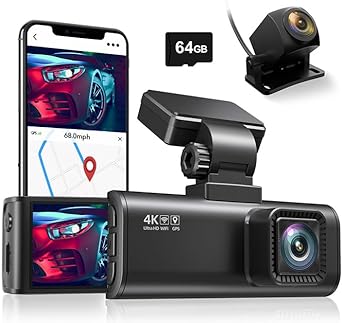 REDTIGER Dash Cam Front and Rear, 4K 1080P Dash Camera for Cars with 64GB Card, WiFi GPS Dual Dashcam, 3.18" LCD Screen, Loop Recording, Super Night Vision, Two Parking Modes, Smart App Control