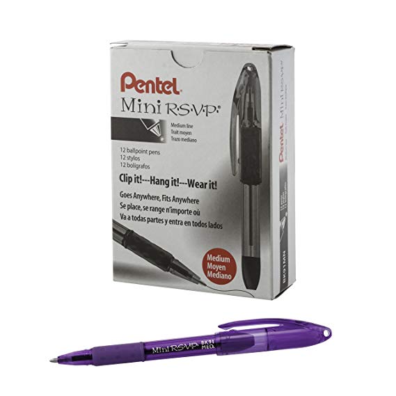 Pentel RSVP Mini Ballpoint Pen, (1.0mm) Medium Line, Violet Ink, 12 pack (BK91MNV-V)