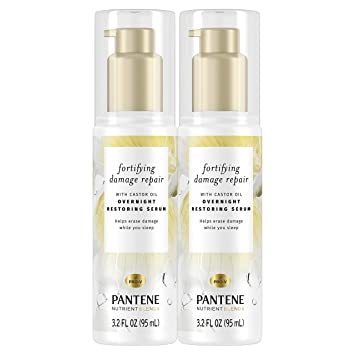 Pantene Nutrient Blends Fortifying Damage Repair Overnight Serum, Sulfate Free, 3.2 fl oz Twin Pack