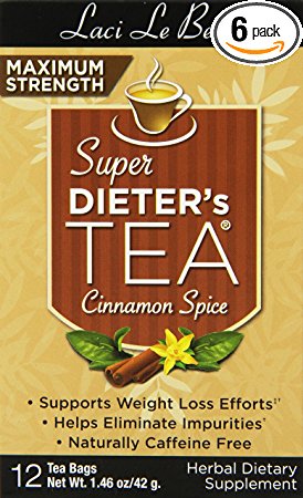 Laci Le Beau Super Dieter's Tea, Maximum Strength Cinnamon Spice, 12 Count Box (Pack of 6)