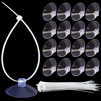 ANCIRS 30pcs 35mm Suction Cups with 50pcs Transparent Zip Ties, Rubber Anti-Collision Sucker Pad Without Hooks for Home & Kitchen Hanging Organization