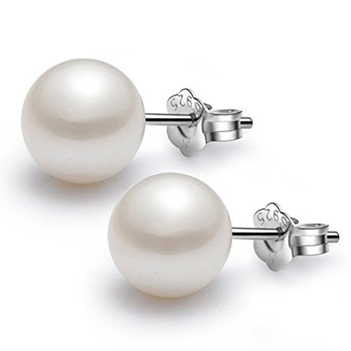 Cat Eye Jewels S925 Sterling Silver Cultured Shell Pearl Button Stud Earrings (5mm 6mm 8mm 10mm Pearl)