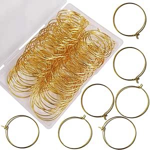 25mm Gold Plated Wine Glass Charm Rings Earring Hoops, for Jewelry Making Craft Art DIY Your Wine Glass Marker Supplies Wedding Birthday Party Festival Favor(Pack of 100)