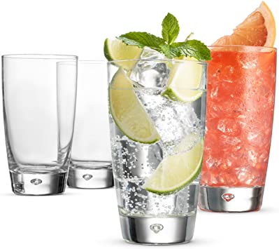 Bormioli Rocco Highball Drinking Glasses - 15 Ounce Water Glass (Set of 4) Mojito Glasses, Heavy Base Bar Glassware - Glass Cups for Juice, Beer, Wine, Whiskey, and Cocktails, Lead-Free glass