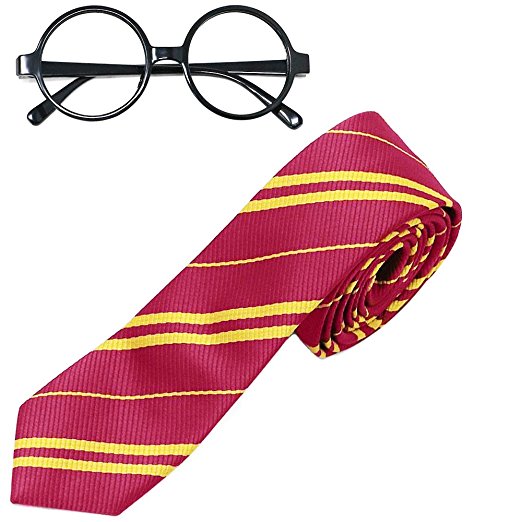 Striped Tie with Novelty Glasses Frame for Harry Potter Cosplay Costumes Accessories for Halloween and Christmas