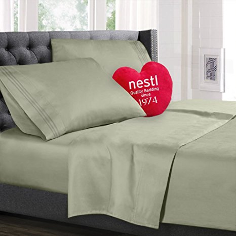 Queen Size Bed Sheets Set, Green Olive Sage, Highest Quality Bedding Sheets Set on Amazon, 4-Piece Bed Set, Deep Pockets Fitted Sheet, 100% Luxury Soft Microfiber, Hypoallergenic, Cool & Breathable