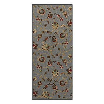 Kapaqua Custom Size Grey Floral Rubber Backed Non-Slip Hallway Stair Runner Rug Carpet 22 inch Wide Choose Your Length 22in X 17ft
