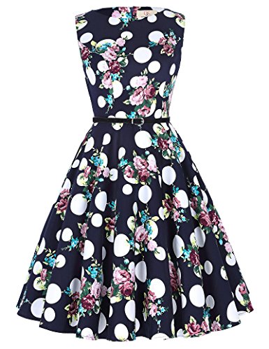 GRACE KARIN BoatNeck Sleeveless Vintage Tea Dress with Belt