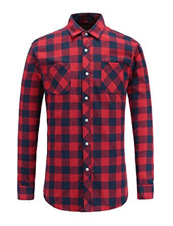 JEETOO Men's Flannel Plaid Checkerd Long Sleeve Button Down Shirts