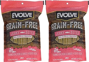 Evolve GrainFree Dog Treats: Salmon & Sweet Potato Jerky Bites, 2 (12 Ounce Pack) Bundle