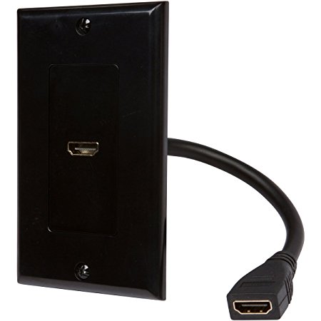 Buyer's Point HDMI Wall Plate with 6-Inch Pigtail Built-In Flexible Hi-Speed HDMI Cable with Ethernet, 2-Piece Decora, Single Outlet Port Insert, Perfect for Home Theater Systems and More (Black)