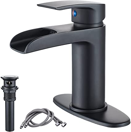 Zhairui Black Waterfall Bathroom Faucets,Single Handle One Hole Brass Lavatory Vanity Mixer Sink Faucet with Deck Mount