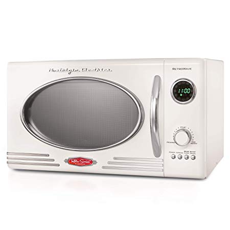 Nostalgia RMO4IVY Retro 0.9 Cubic Foot 800-Watt Countertop Microwave Oven, 5 Power Levels and 12 Cook Settings, LED Display, Ivory