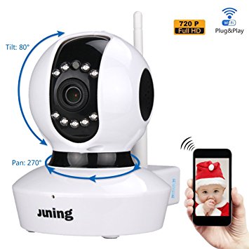 Home Wifi Wireless Security Cameras 720P HD (Day/Night Vision,baby monitor,2 Way Audio,SD Card Slot, Alarm)-JUNING IP Camera