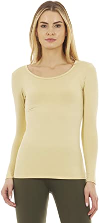 Thermajane Women's Ultra Soft Scoop Neck Thermal Underwear Shirt Long Johns Top with Fleece Lined