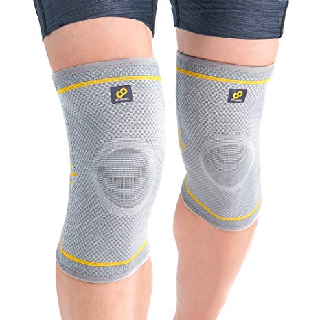 Bracoo Knee Sleeves with Stabilizers - Compression Patella Support for Arthritis, Tendinitis Pain Relief & Athletic Injury Recovery, Fulcrum KE91 (1 Pair), Gray, Medium