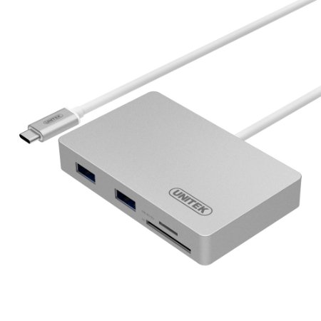 UNITEK Charge & Data USB 3.0 Aluminum Hub SD / microSD Card Reader   Recharging Port, Type-C(USB 3.1 Gen1& Thunderbolt 3) Hub with Power Delivery for New MacBook 12", ChromeBook Pixel, Nexus6P