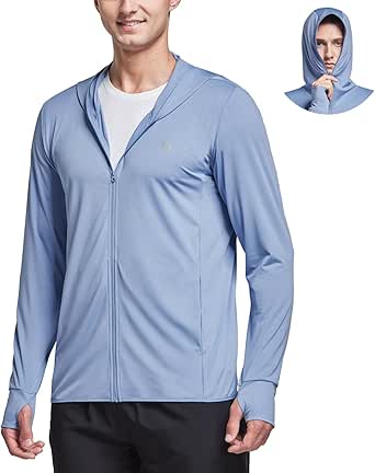 BALEAF Men's UPF 50  Full Zip Light Jacket Hooded Long Sleeve Cooling Shirt with Pocket Hiking Fishing Outdoor Performance