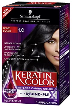 Schwarzkopf Keratin Color Permanent Hair Color Cream, 1.0 Black Onyx (Packaging May Vary)