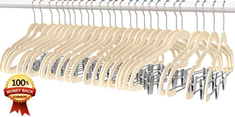 Premium Quality Velvet Pants Hanger Set of 26 - Ultra-Thin No Slip Velvet Skirts Hangers - Swivel Hooks, Space Saving Clothes Hangers - Great For Skirts, Dresses, Suits, Shirts & More - Slim IVORY