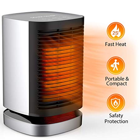 Space Heater, 950W Portable Personal Electric Ceramic Heater With Quiet Fan, Auto Oscillation Function, Smart Touch Control, Quick Heat-up, Tip-Over & Overheating Protection for Home Bedroom and Office (UL Listed) By MIBOTE