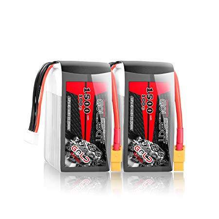 GOLDBAT1500mAh 14.8V 100C 4S RC Lipo Battery Packs with XT60 Connector for RC Helicopter, FPV (2 Packs)