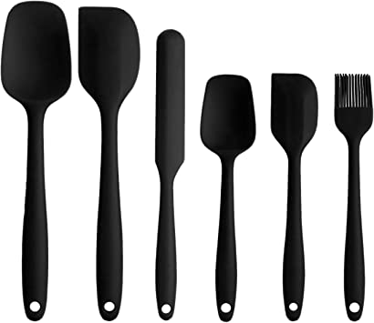 Silicone Spatula Set, YISSCEN Heat Resistant Scrapers with Strong Stainless Steel Core, Non-Stick Baking Utensils Sets for Cooking, Baking and Mixing (6PCS - Black)