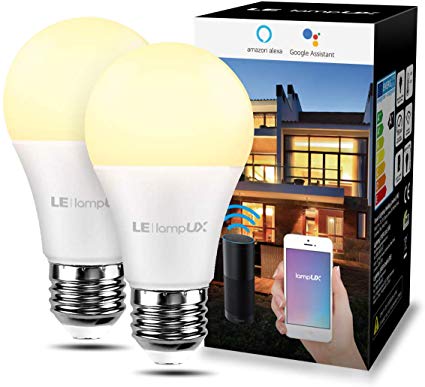 LE LampUX Smart LED Light Bulbs, Warm White 2700K, Compatible with Alexa Google Home, Dimmable with App, No Hub Required, 60 Watt Equivalent, A19 E26, 2.4GHz WiFi, Pack of 2