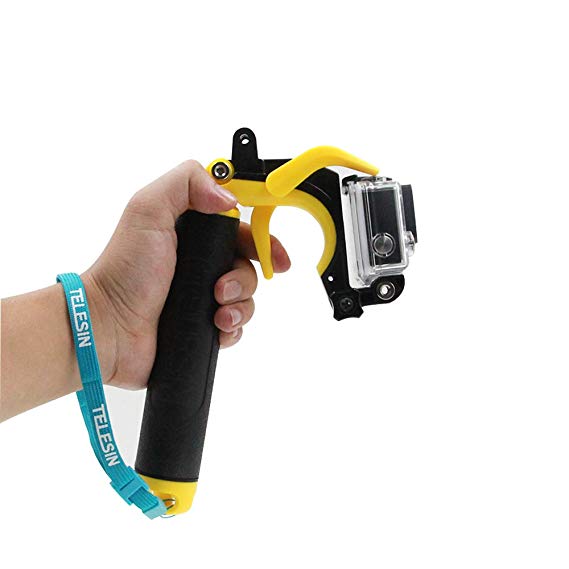 TELESIN Floating Bobber Handle with Pistol Trigger and Phone Clip Gadgets Set for GoPro Hero, Hero 3, Hero 3 , Hero 4, Hero 4 Session, Hero5 Session, Hero 5 Hero 6 Hero 7 Black, Fusion, EKEN, Yellow