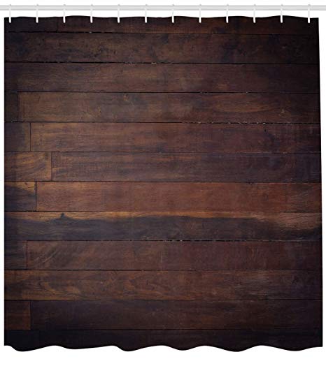 Ambesonne Chocolate Shower Curtain, Aged Weathered Dark Timber Oak Wooden Planks Floor Image Country Life Carpentry, Cloth Fabric Bathroom Decor Set with Hooks, 84 Inches Extra Long, Dark Brown