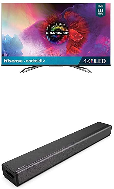 Hisense 55-Inch Class H9 Quantum Series Android 4K ULED Smart TV with Hand-Free Voice Control & 2.1 Channel Sound Bar Home Theater System with Bluetooth