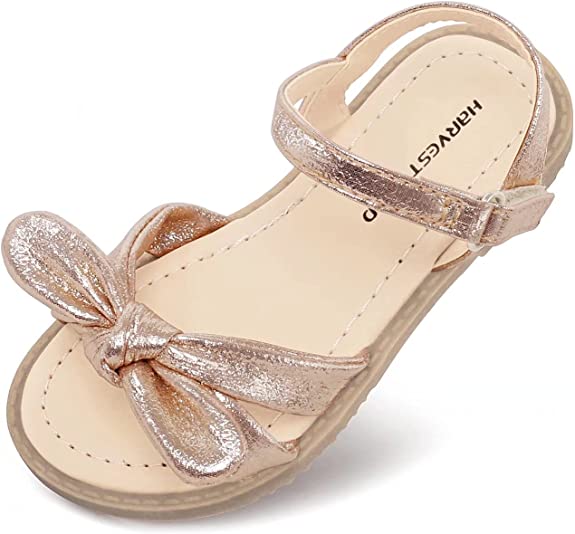 Kids Sandals Girls Glitter Open Toe Summer Shoes Hook and Loop Platform Lightweight Comfort Girls Bow Sandals for Toddler Big Kids