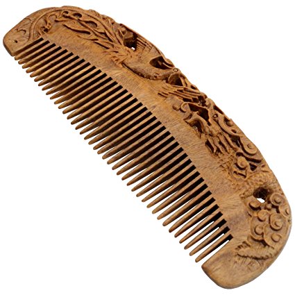 YOY Handmade Carved Natural Sandalwood Hair Comb - Anti-static No Snag Brush for Men's Mustache Beard Care Anti Dandruff Women Girls Head Hair Accessory (HC1010)
