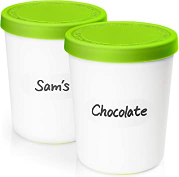 SUMO Ice Cream Containers - 1 QT Each, Erasable Labels, Reusable Containers for Homemade Ice Cream, with Lids (2 Containers, Green)