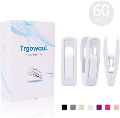 Trgowaul Velvet Hangers Clips 60 Pack, Pants Hangers Velvet Clips, Strong Finger Clips Perfect for Thin Velvet Hangers (White 60 pc)
