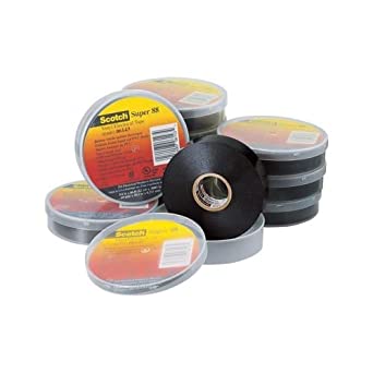 3M Scotch Super 88 Vinyl Electrical Tape, -18 to 105 Degree C, 10000 mV Dielectric Strength, 66' Length x 3/4" Width, Black (Pack of 10)