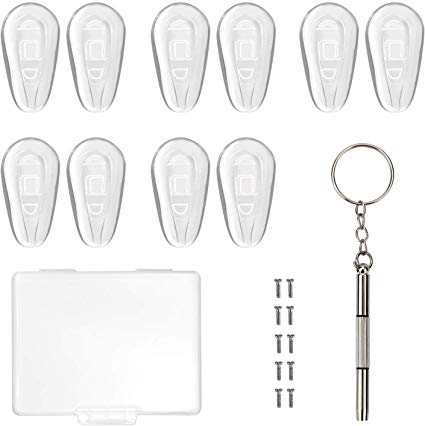 PTSLKHN Upgraded Hard Core Silicone Nose Pad, Air Cushion Nose Pad, Glasses Repair Kit,Light and Soft Non-Slip No Imprint. Product Contains: 5 Pairs Nose Pads, 5 Pairs of Screws, 1 Screwdriver.