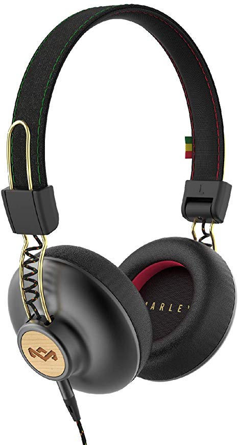 House of Marley, Positive Vibration 2 On-Ear Headphones Comfortable Fit, Foldable Design, Premium Sound, Single Sided Tangle-free Braided Cable Rasta