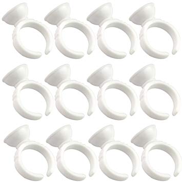 Jmkcoz 100pcs Disposable Plastic Nail Art Tattoo Adhesive Pigment Ink Cups Caps Holders Glue Holder Eyelash Extension Rings Ring Holders Palette Beauty Tools