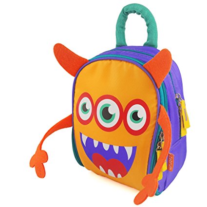 Zebrum Insulated Kids Lunch Bag / Box for Kindergarten &Preschool Boys &Girls with 2 Compartments, Cute Cartoon Monster (Orange &Purple)