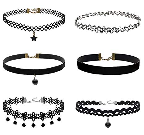 CrazyPiercing 6 Pcs Set Choker Necklaces for Women Girls Black Velvet Tattoo Choker Collar Lace Gothic Vintage Adjustable (Style B)