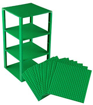 Strictly Briks Classic Stackable Baseplates 6" x 6" Brik Tower | 100% Compatible with All Major Brands | Building Bricks for Towers, Shelves and More | 10 Base Plates & 40 Stackers| Green