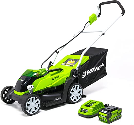 Greenworks 14-Inch 40V Cordless Lawn Mower, 4.0 AH Battery Included MO40B410